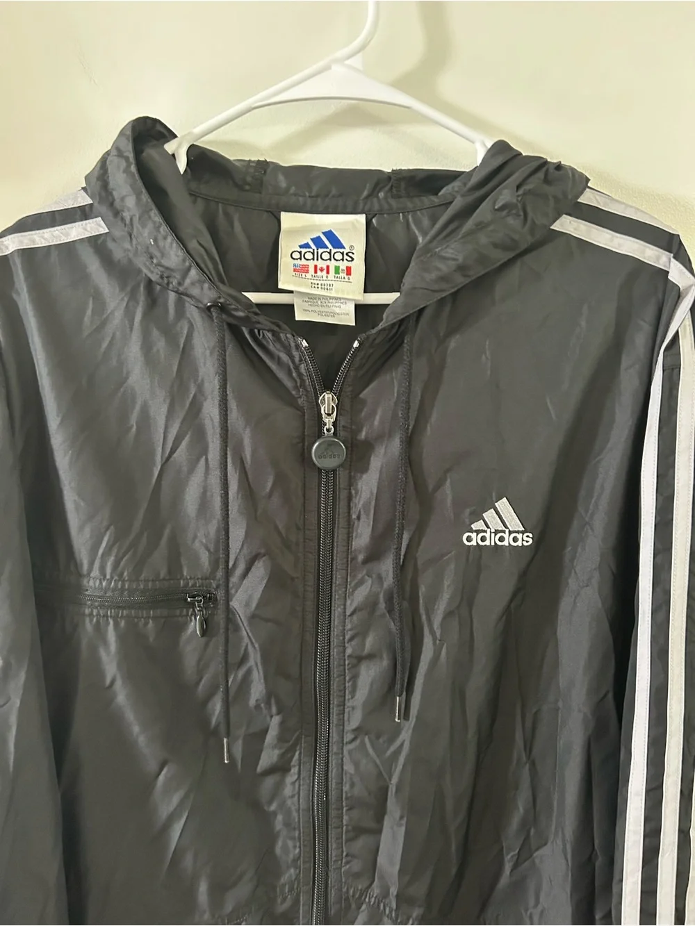 Vintage 1999  Adidas Track Jacket Men’s L Classic Black 3-Stripe Windbreaker 90s